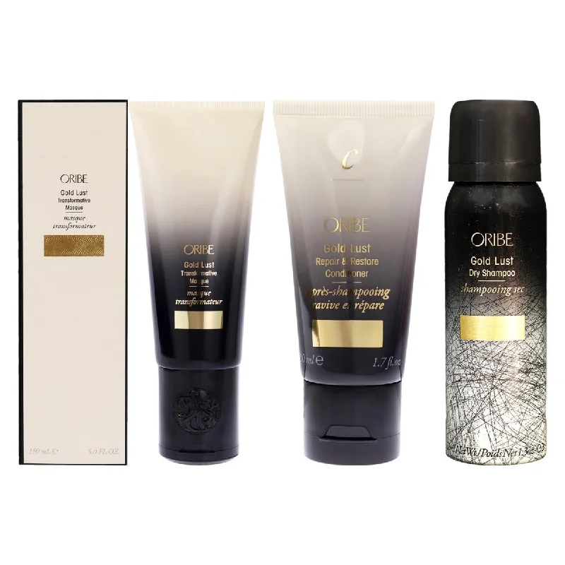 Oribe  3 Piece Gold Lust Dry Shampoo Repair & Restore Conditioner Transformative Masque Kit for Unisex