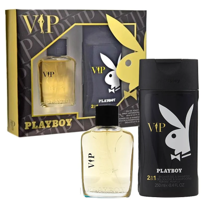 Playboy  VIP EDT Spray 2 oz Shower Gel & Shampoo 8.4 oz Gift Set